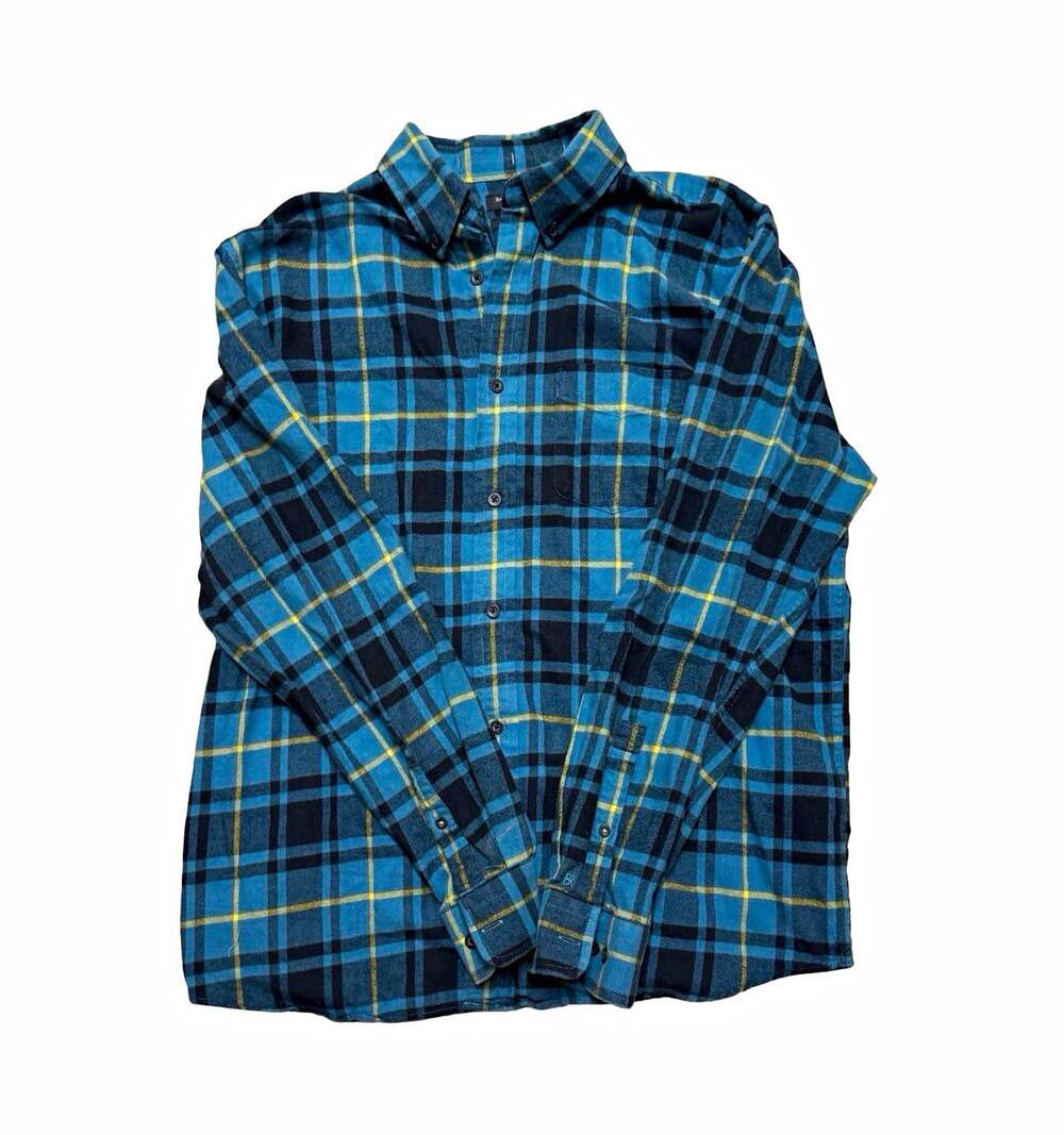 Banana Republic Men’s L Blue Plaid Organic Cotton Flannel Shirt Standard Fit